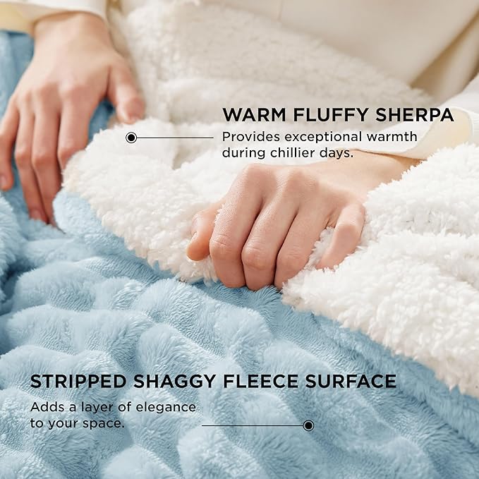 Bedsure Sherpa Blanket Twin Size for Couch - Super Soft, Cozy Fleece Thick Warm Blanket for Winter, GentleSoft Plush & Fluffy Throw Gift for Women, Home Room Decor, Sky Blue, 60x80 Inches