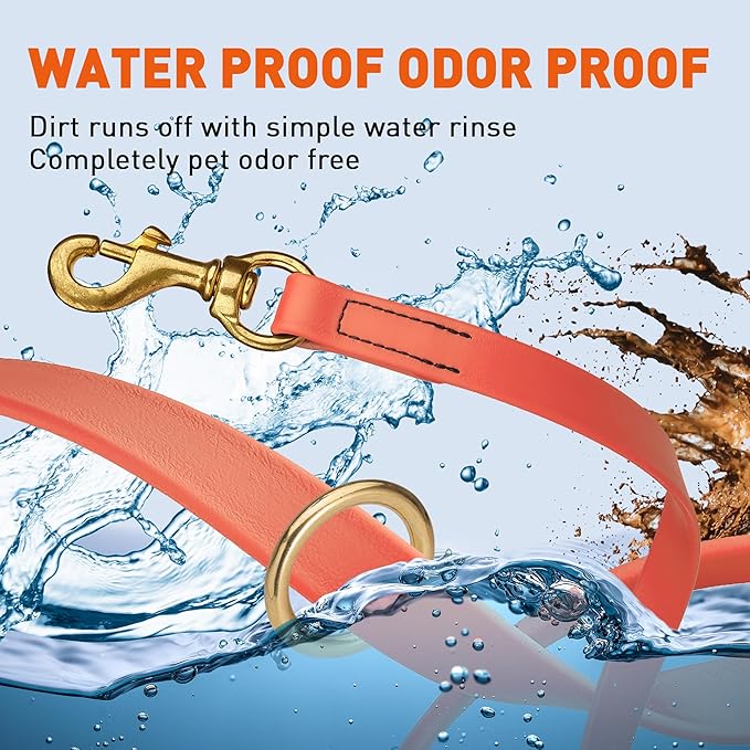 Viper Biothane K9 Working Dog Leash Waterproof Lead for Tracking Training Schutzhund Odor-Proof Long Line with Solid Brass Snap for Puppy Medium and Large Dogs 4ft, Coral