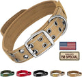 Annchwool Tactical Dog Collar for Medium and Large Dog,Adjustable Military Dog Collar with Soft Padded Handle,Heavy Duty Double Buckle Design (Brown,L)