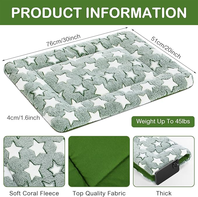 VitalCozy 4 Pcs Dog Crate Pads, Ultra Soft Warm Washable Anti-Slip Kennel Bed Mat for Pets, Reversible, Replaceable, Cozy Cage Liner for Small Medium Large Dogs and Cats(20 x 30 x 1.6 Inch,Green)