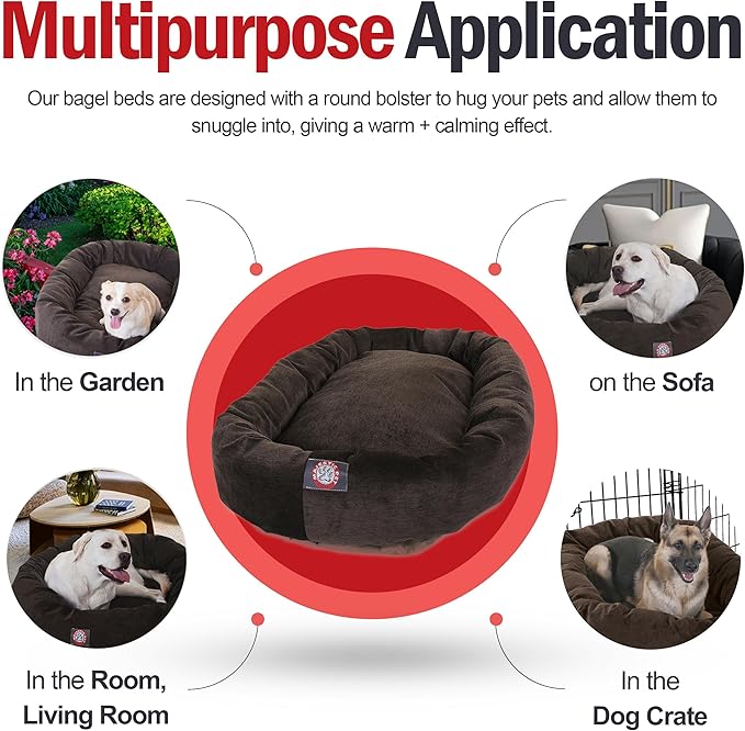 Majestic Pet 52 Inch Micro Velvet Calming Dog Bed Washable – Cozy Soft Round Dog Bed with Spine for Head Support - Fluffy Donut Puppy Mat 52x35x11 (inch) X- Large - Storm (2025)