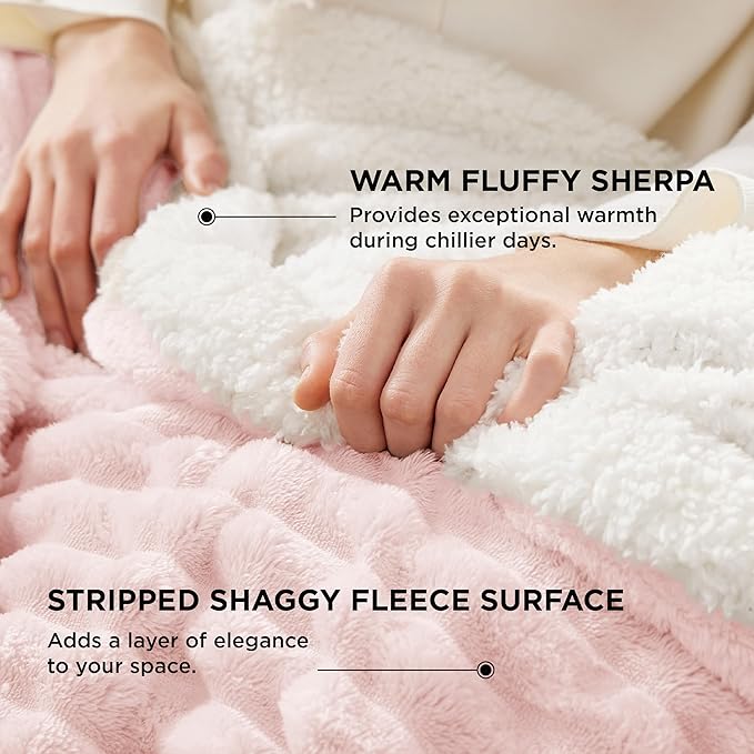 Bedsure Sherpa Blanket Twin Size for Couch - Super Soft, Cozy Fleece Thick Warm Blanket for Winter, GentleSoft Plush & Fluffy Throw Gift for Women, Home Room Decor, Pink, 60x80 Inches