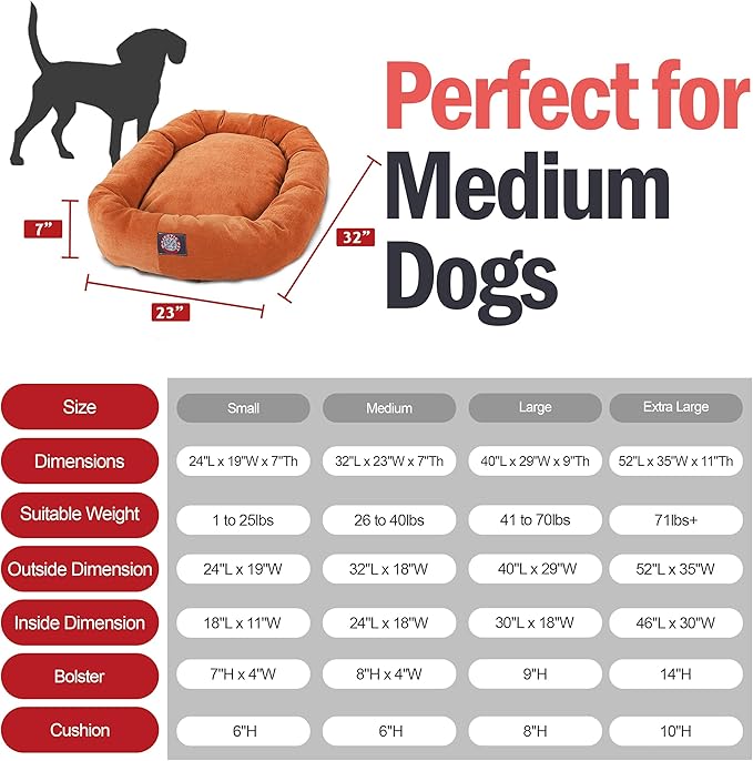 Majestic Pet 32 Inch Micro Velvet Calming Dog Bed Washable – Cozy Soft Round Dog Bed with Spine for Head Support - Fluffy Donut Puppy Mat 32x23x7 (inch) Medium – Orange