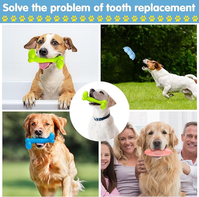 Skylety 6 Pcs Puppy Teething Chew Toys Rubber Bones Shaped Dog Teething Rings Pet Cute Pink Small Dog Toys for 2-8 Months Small Dogs Cleaning Relieving Itching(Blue, Pink, Yellow Green)