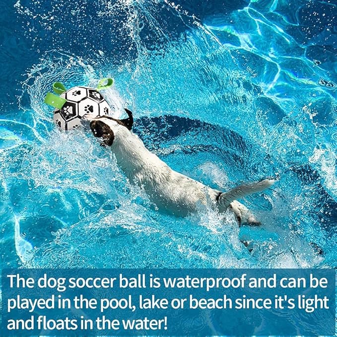 QDAN Dog Soccer Balls Toy with Bell Inside, Outdoor Interactive Toys for Tug of War, Puppy Birthday Gifts, Water Toy, Durable Ropes Squeaky Ball for Small Medium Dogs （6 INCH）