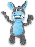 Dog Toy Squeaky Chewing Rope Stuffed Plush Animal with Crinkle Paper Interactive Soft Aggressive S-M-L Pets Gift Holiday Grey Donkey
