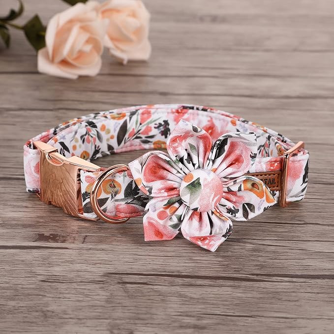 Elegant little tail Floral Girl Dog Collar for Female Dogs, Pet Collar Adjustable Dog Collars with Flower Gift for Large Dogs
