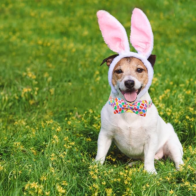 Elegant little tail Easter Dog Collar, Colorful Candy Print Dog Collar with Bow Puppy Collars Boy Pet Gift Puppy Bowtie Adjustable Pet Collars for X-Large Dogs