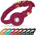 OOPSDOGGY Rolled Leather Dog Collar with Airtag Holder - Reflective Round Airtag Dog Collar - Soft Tracking Pet Collar for Small Dogs Puppy Cats Kitten (Pink, XXL, 20"-24")