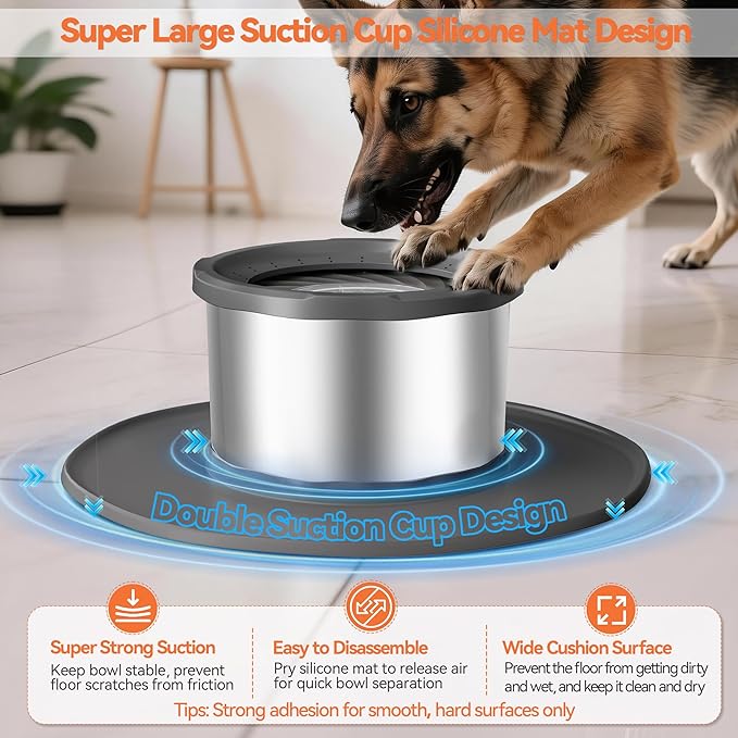 Decflow 12L No Spill Dog Water Bowl for Large Dogs, Stainless Steel Spill Proof Bowls with Suction Cup Anti-Skid Mat, Slow Drinking Feeder for Messy Drinkers, Heavy Duty Pet Bowls for Indoor/Outdoor