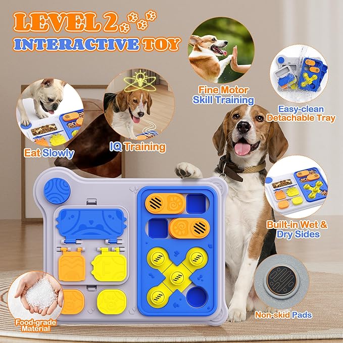 Interactive Dog Toys Slow Feeder, Dog Puzzle Toy for IQ Training & Mental Stimulation, Easy to Clean Detachable Tray Non-Slip Base, Enrichment Toys for Small Medium Dogs, Blue