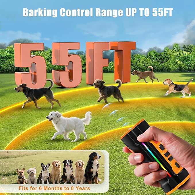 Dog Bark Deterrent Devices 2026 Release Anti Barking Device for Dogs Barking Silencer in 55FT 3X Head Anti Bark Device with Flashlight &Party Flashlight Portable Training Tool