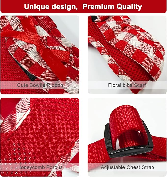 SuperBuddy Upgraded Soft Mesh Dog Harness, Super Breathable Lightweight Pet Harnesses for Puppy Dogs Outdoor Walking, Red Dog Harness -XSmall