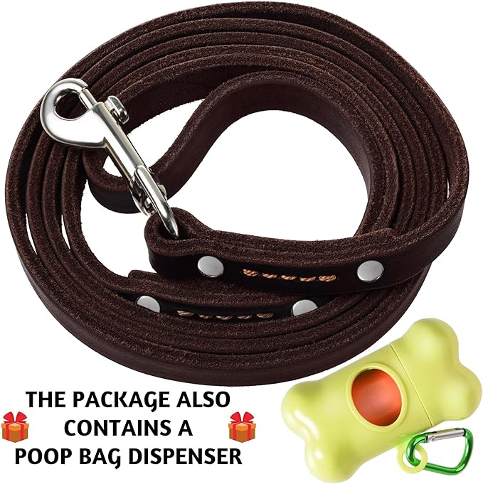 ADITYNA - Premium Leather Dog Leash - 6 ft, Heavy-Duty, Soft & Strong for Small/Medium Dogs - Perfect for Walking, Training, Hiking, and Running (Small: 6 ft x 1/2", Brown)