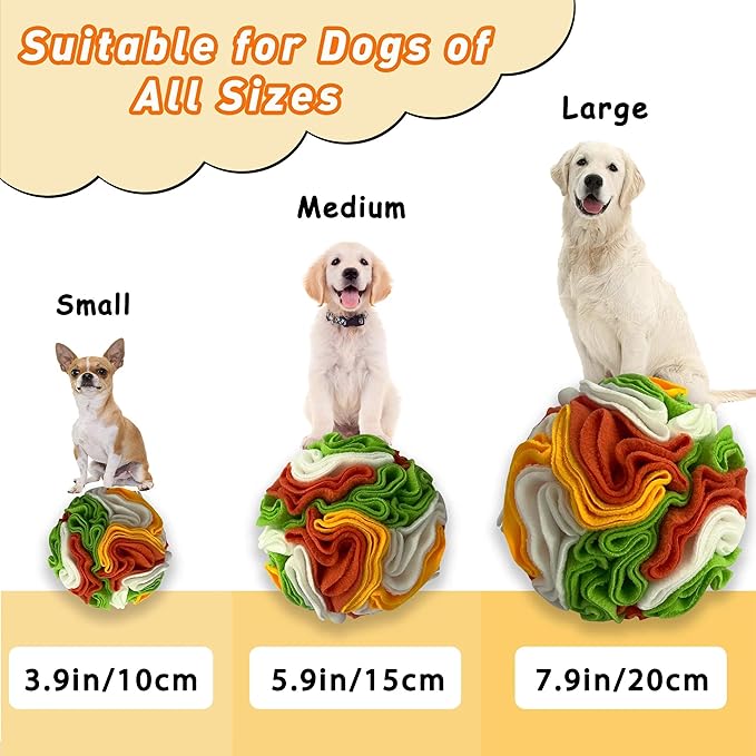ABULL 7.9" Snuffle Ball for Dogs - Interactive Dog Puzzle Toy & Slow Feeder, Relieves Boredom & Exercises Sniffing by Sparking Foraging Instincts, Machine Washable for All Breeds (Colorful, Large)
