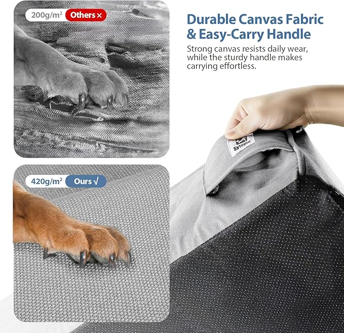 Sytopia 7" Thick Orthopedic Dog Beds for Extra Large Dogs, Canvas Dog Bed with Chew Proof Fabric Cover, Ups to 150 Pounds, 35D Memory Foam Dog Beds with Waterproof Liner & Washable Cover, Light Grey