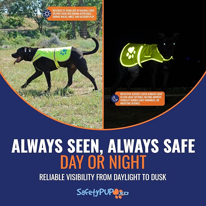 SafetyPUP XD Dog Reflective Vest – Hi-Vis Fluorescent Visibility That Helps to Safeguard Your Pet On/Off Leash in Urban & Rural Areas (Yellow, Large)