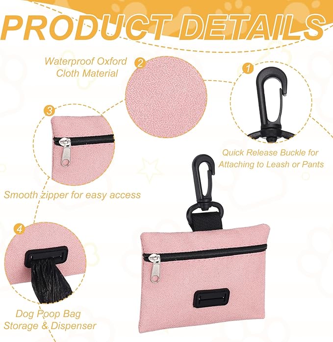 Dog Poop Bag Holder, Pet Waste Bag Dispenser Dog Treat Pouch with Clip Oxford Cloth Portable Reusable Easy Cleanup(2Pcs, Black/Pink), Intended for Outdoor/Travel/Walking