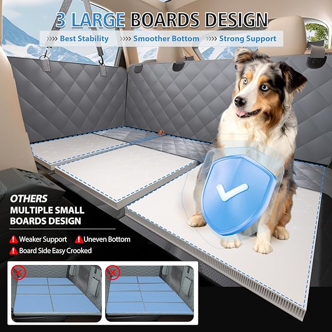 Back Seat Extender for Dogs, Hard Bottom Dog Car Seat Cover for Back Seat, Waterproof Dog Hammock for Car, Durable Platform Pet Rear Seat Travel Bed Protector for Car,SUV, Truck