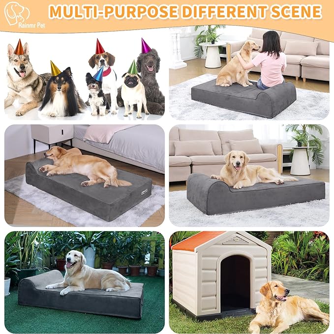 Orthopedic Dog Beds for Large Dogs, 7" Memory Foam Dog Beds with Waterproof Liner, Durable Microsuede Cover, Removable and Washable, Nonskid Bottom, 48"x30"x7" L Grey