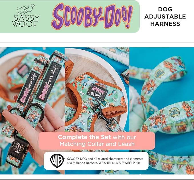 Sassy Woof Dog Adjustable Harness - Scooby-Doo™ - M, Breathable Mesh, No Pull Design with Two D-Rings, Patented Design, Perfect for Medium Dogs - Officially Licensed