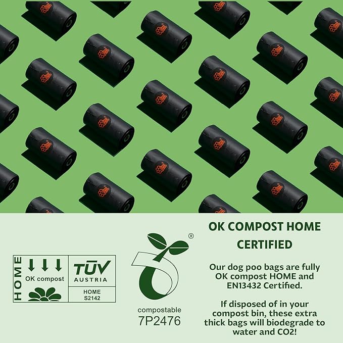 Tuff Pets Certified Compostable Heavy Duty Dog Poop Bag With Handles - 12 Rolls of Pet Waste Bags - Fits in any Dogs Poo Bag Dispenser or Holder - Thick Dog Poop Bags