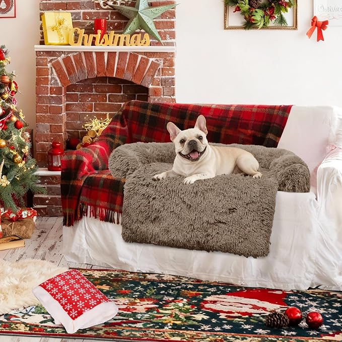 GGIB Calming Dog Bed Christmas Throw Blanket Fluffy Plush Dog Mat for Furniture Protector Decoration Holiday Throw for Sofa Couch Cover for Large Medium Small Dogs Cats (Medium, Camel)
