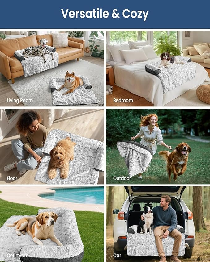 Calming Dog Beds, Extra Large Fluffy Plush Dog Mat for Furniture Protector with Removable Washable Cover for Large Medium Small Dogs and Cats,53 x 39 inch
