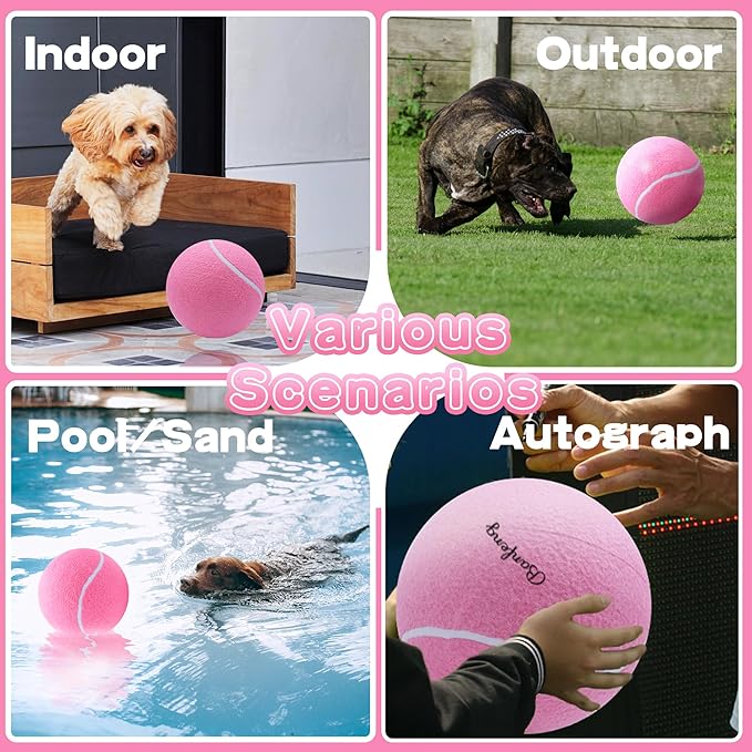 Giant 9.5" Dog Toy Ball - Oversize Interactive Puzzle Toy with 1*Ball Pump + 1*Needle for Small, Medium, Large Dogs (Pink)