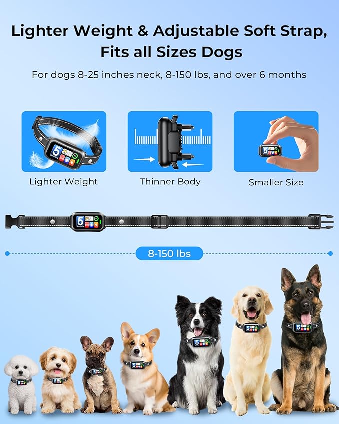 2 Pack Dog Bark Collar for Large Medium Small Dogs, 1s Fast Stop Barking Rechargeable Smart Bark Collar, Anti Barking Training Collar with 5 Adjustable Sensitivity Beep Vibration Shock