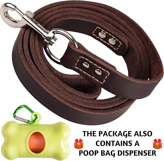 ADITYNA Heavy Duty Leather Dog Leash 6 ft x 1" - Strong, Soft Training Lead for Large & Extra Large Breeds (XL - 6 ft x 1 inch, Brown)