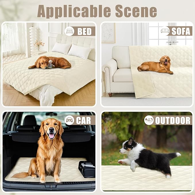 Smiry Waterproof Dog Bed Cover Blanket 52x82, Soft Reversible Pet Blanket, Washable Leakproof Cats Dogs Couch Cover for Sofa, Couch, Furniture, Beige/Beige