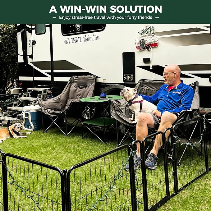 FXW Rollick Unleashed Dog Playpen for Indoor, Yard, RV Camping, 40 inch 16 Panels Dog Pen with RV Step Grid for Medium and Large Dogs, Black│Patented