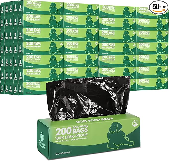 Sherr 50 Rolls Dog Waste Bags 10000 Count Dog Trash Bags Leak Proof Pet Doggie Poop Roll Waste Thick Plastic Bag for Home Park Outdoor Travel Pet Supplies(Black)