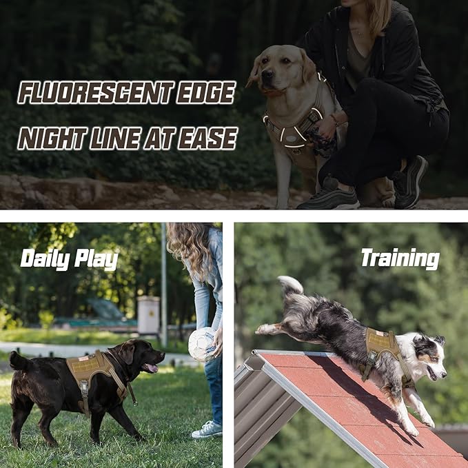 AUROTH Tactical Dog Harness for Small Medium Dogs No Pull Adjustable Pet Harness Reflective K9 Working Training Easy Control Pet Vest Military Service Dog Harnesses Army Yellow S