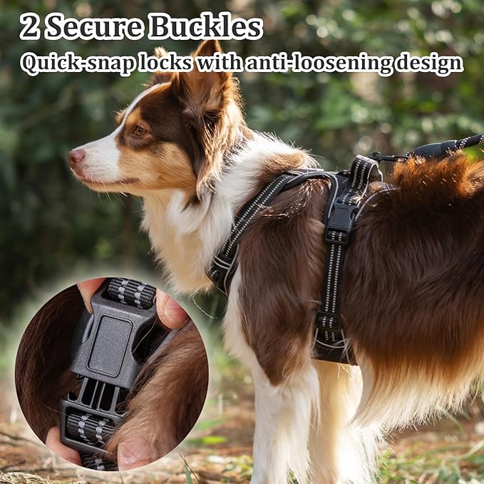 Vest Harness for Dogs - Reflective Adjustable Padding with Easy-On Design & Leash Attachment (XL, Black)