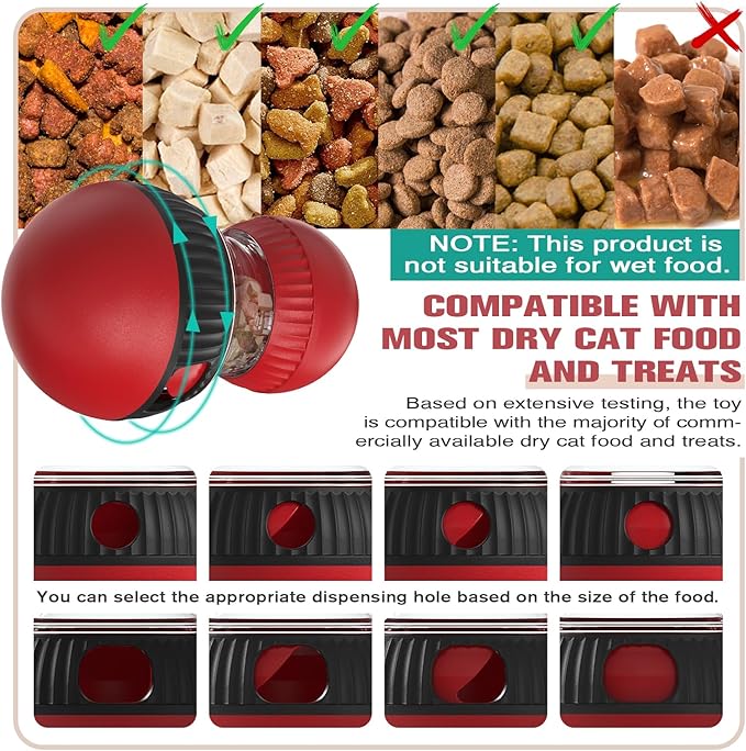 Cat Interactive Toys with Squeaky Sound for Indoor Cats Tracking Rolling Ball Adjustable Kitten Treat Dispensing Food Dispenser Slow Feeder Kitty Puzzle Toy Pet Supplies Birthday Gift