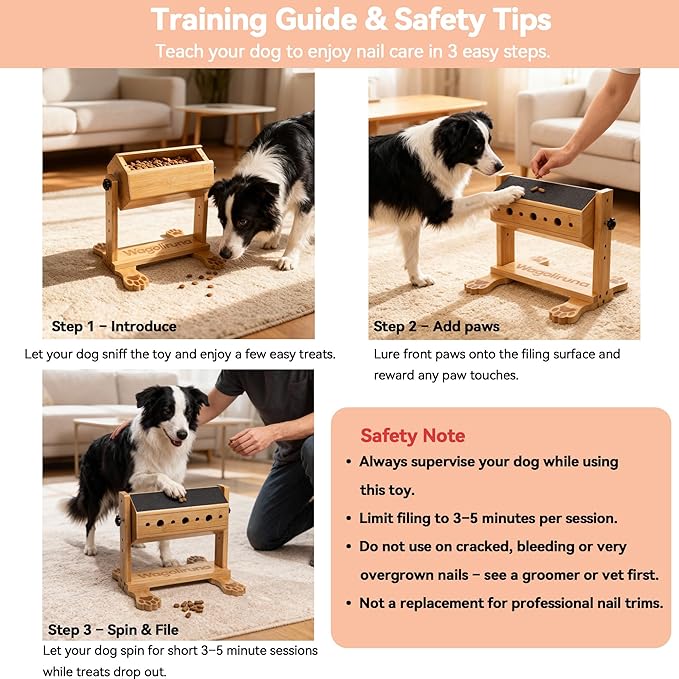 Interactive Dog Nail Scratch Board & Treat Puzzle Toy, 2-in-1 Adjustable Bamboo Feeder for Small Medium Large Dogs, Stress-Free Nail File Alternative (Includes 80/180 Grit Sandpaper)