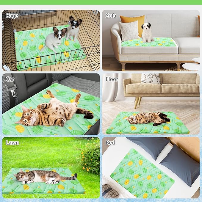 KOOLTAIL Dog Cooling Mat, Upgraded Two Sided Cooling Pad for Dogs Cats Puppy, Soft Pet Sleeping Blanket Keep Cool in Summer with Cute Fruit Pattern, Washable Waterproof for Crate Sofa Bed, Green L