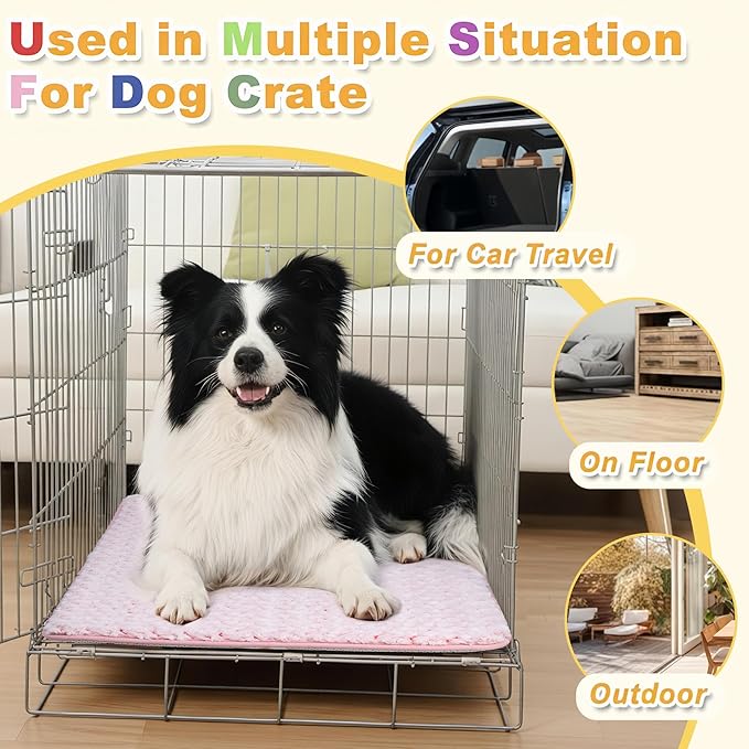 Dog Bed for Crate High Resilience Foam Crate Pad Mat for Medium Large Dogs Washable Anti-Slip,35" x 22", Pink