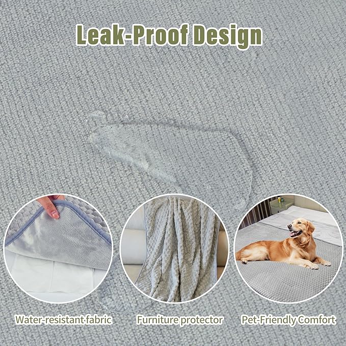 Water Resistant Blanket for Bed Couch Sofa, 60"x80" Reversible & Washable Microfiber Blanket, Queen Size Waterproof Throw, Pet Friendly & Leakproof (Glacier Gray/Cloud Gray)