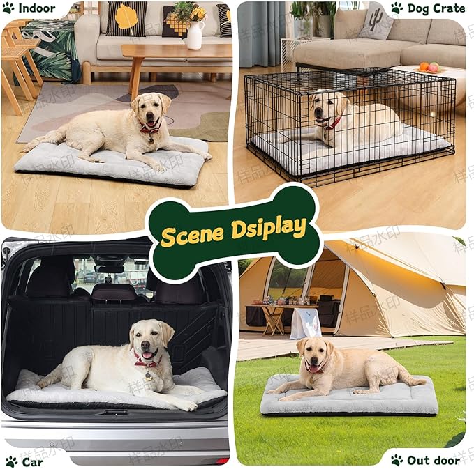 Dog Crate Bed Washable, Plush Anti-Slip Kennel Pad with Soft Flat Cushioning, Home Crate Use, Travel, and Training in Metal or Plastic Dog Cages, 24 x 18 Inch, Grey