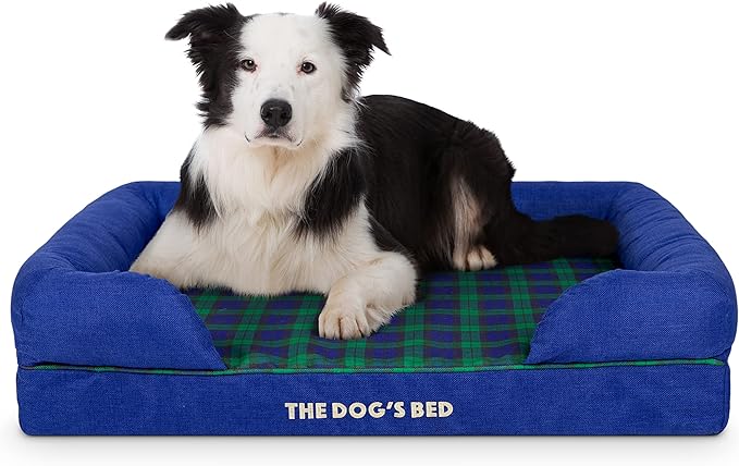 The Dog’s Bed Orthopedic Memory Foam Dog Bed with Bolsters, Oxford Fabric, Black Watch Tartan, Large