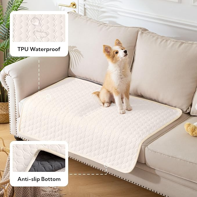 Soulbond Cooling Mat for Large Dogs - 25"x35" Washable Cooling Pad for Dogs & Cats, QMAX>0.3, Anti-Slip Bottom, Portable Summer Cool Pet Bed Pad for Outdoor/Indoor/Cars/Travel Use, Pearl White