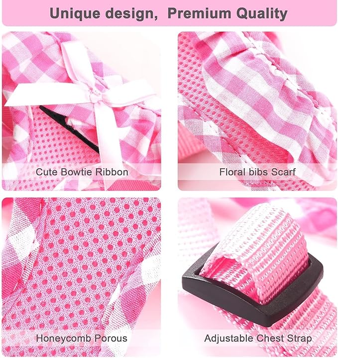 SuperBuddy Upgraded Soft Mesh Dog Harness, Super Breathable Lightweight Pet Harnesses for Puppy Dogs Outdoor Walking, Pink and Red Dog Harness Set Packing-XSmall