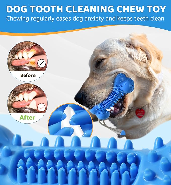Dog Chew Toy for Aggressive Chewers, Durable Dental Cleaning Treat Toy, Food Dispensing Interactive Toy for Small, Medium & Large Dogs, Teeth Cleaning, Keep Busy, Tough Natural Rubber (Blue)