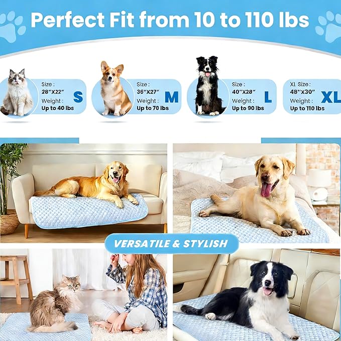 Mora Pets Dog Cooling Mat Breathable Cooling Pad for Dog Cats Washable Pet Cooling Mat for Indoor Outdoor Pets with Non-Slip Bottom 28 x 22 inch Light Blue Small