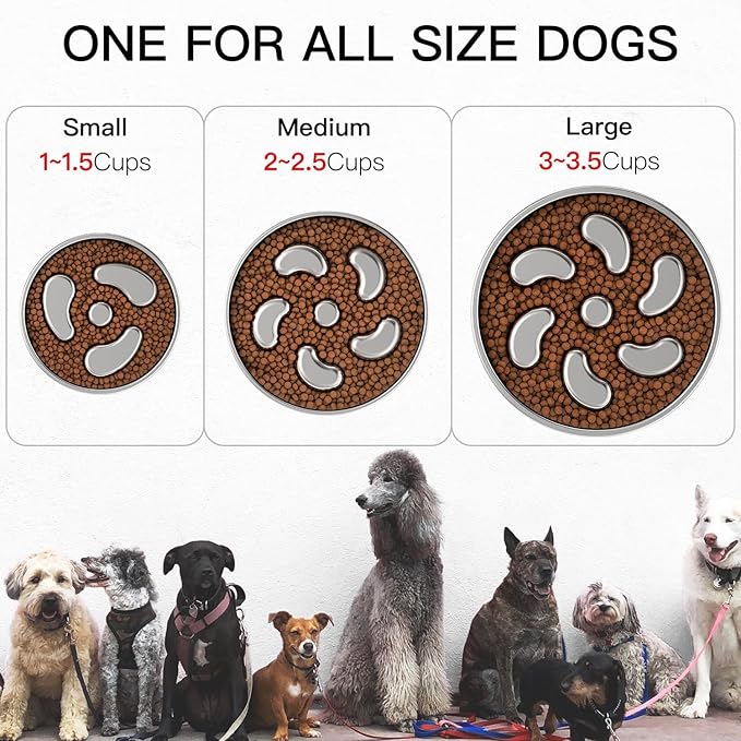 Slow Feeder Dog Bowl-2Cups for Medium Breeds, Double-Layer Stainless Steel, Heavy-Duty with Non-Slip Rubber Base, Puzzle Maze Bowl to Slow Down Eating [2Pack]