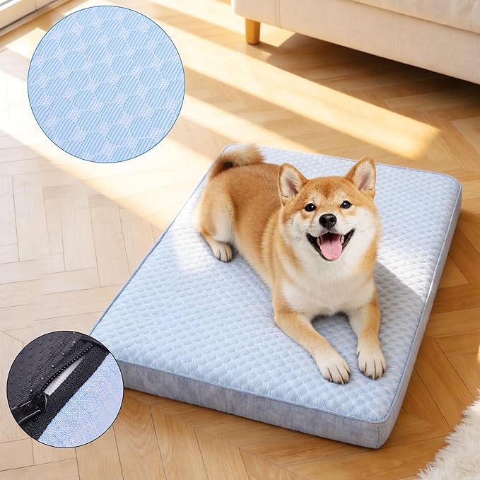 Orthopedic Memory Foam Dog Bed,Cooling Dog Beds for Dogs, Washable Pet Beds for Crate with Faux Fur Cover, Waterproof Lining, (Large: 35" x 22" x 3", Cooling Surface)