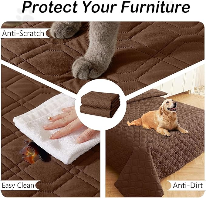 hyha Waterproof Dog Bed Blanket, Soft Pet Blankets, Waterproof Couch Cover for Dogs, Reversible Sofa Covers Washable for Furniture (30x53 Inch, Brown/Brown)